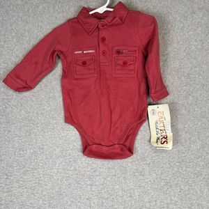 Vintage 80s Carters Baby 6-9 Months Red Long Sleeve Snap Buttoned Bottom One Pie